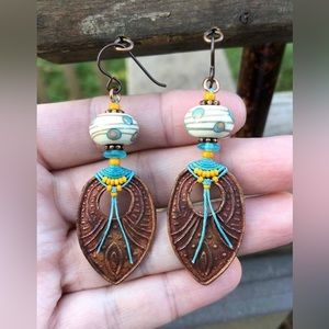 Copper & lampwork Earrings by Meridy Migchelbrink